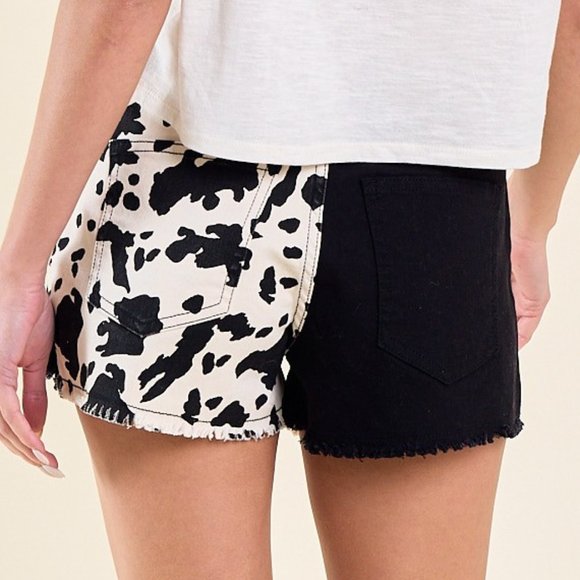 NWT WESTERN COLOR BLOCK COW PRINT SHORTS - Picture 3 of 4